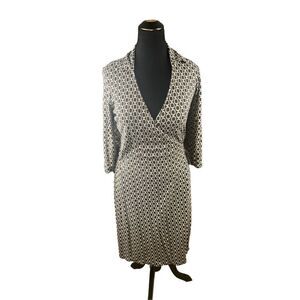 Ann Taylor surplice espresso brown chain wrap cotton collar dress size 6